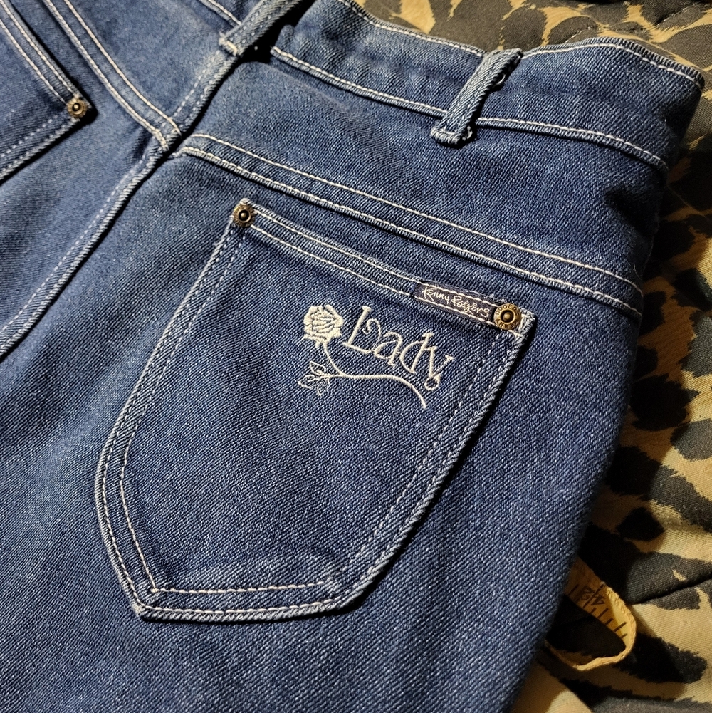 Kenny Rogers Vintage Lady Jeans Embroidered Rose 1970s 70s Plus Size 18